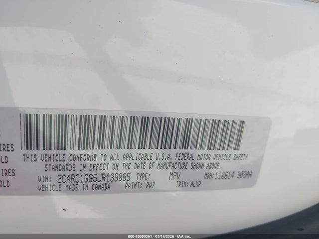 Продаж на аукціоні авто 2018 Chrysler Pacifica Limited, vin: 2C4RC1GG5JR139085, номер лоту: 45590361