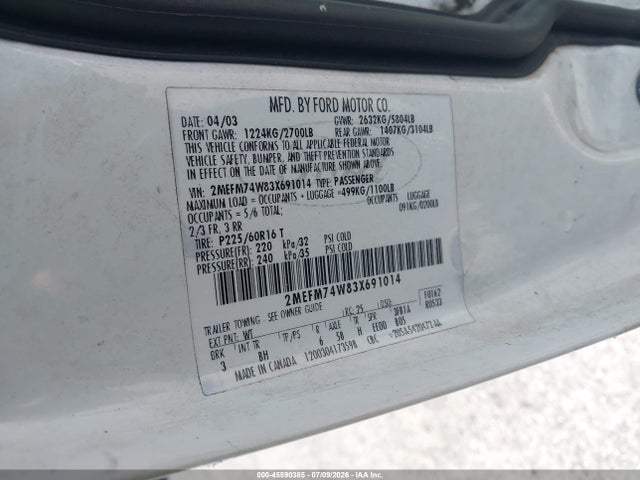 Продаж на аукціоні авто 2003 Mercury Grand Marquis Gs, vin: 2MEFM74W83X691014, номер лоту: 45590385