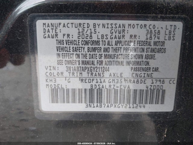 3N1AB7APXGY211244 Nissan SENTRA SR