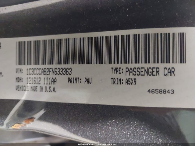 45590438 :رقم المزاد ، 1C3CCCAB2FN633363 vin ، 2015 Chrysler 200 Limited مزاد بيع