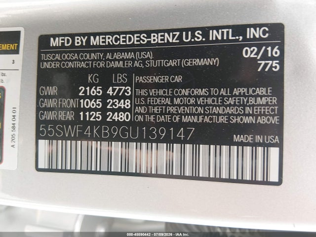 Продаж на аукціоні авто 2016 Mercedes-benz C 300 Sport 4matic, vin: 55SWF4KB9GU139147, номер лоту: 45590442