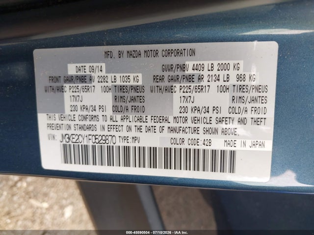 Aukcja sprzedaży 2015 Mazda Cx-5 Touring, vin: JM3KE2CY1F0529870, numer aukcji: 45590504