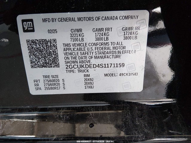 Продаж на аукціоні авто 2025 Chevrolet Silverado 1500 4wd  Standard Bed Lt, vin: 2GCUKDED4S1171159, номер лоту: 45590527