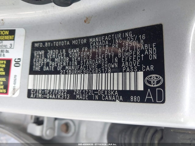 Toyota Corolla S 2016 2T1BURHE9GC685178 Image 9