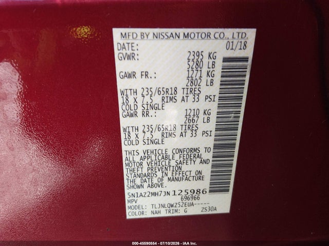 Nissan MURANO SV 2018 5N1AZ2MH7JN125986 Image 9