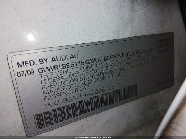 45590555 :رقم المزاد ، WAUBGAFL4AA038125 vin ، 2010 Audi S4 3.0 Premium Plus مزاد بيع