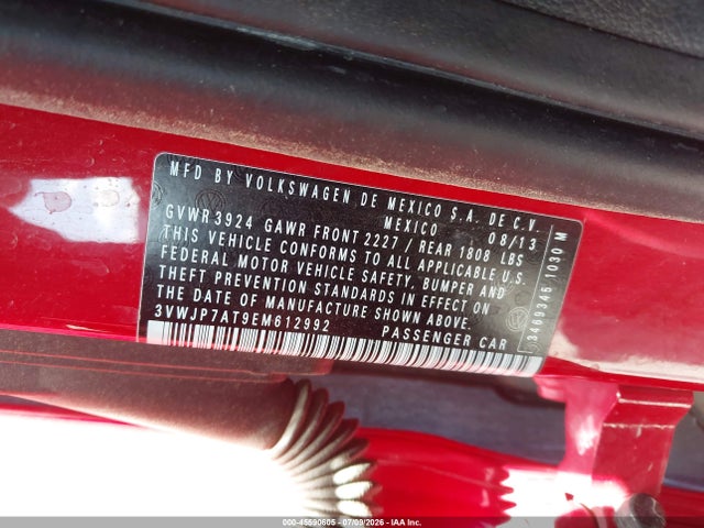 Volkswagen Beetle 2.5l 2014 3VWJP7AT9EM612992 Image 9