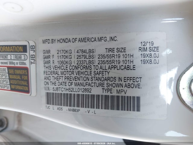 Acura Rdx Technology Package 2020 5J8TC1H52LL012892 Image 9