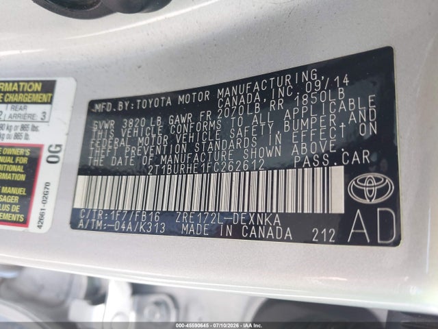 Toyota COROLLA LE 2015 2T1BURHE1FC262612 Image 9