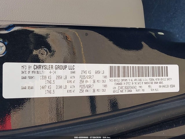 45590668 :رقم المزاد ، 2C4RC1BG6ER342421 vin ، 2014 Chrysler Town & Country Touring مزاد بيع