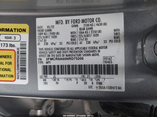 3FMCR9A60NRD75206 Ford Bronco Sport