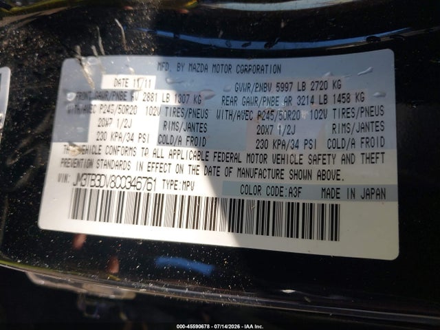 Продажа на аукционе авто 2012 Mazda Cx-9 Grand Touring, vin: JM3TB3DV8C0346761, номер лота: 45590678