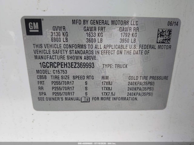 Aukcja sprzedaży 2014 Chevrolet Silverado 1500 Work Truck, vin: 1GCRCPEH3EZ369993, numer aukcji: 45590685