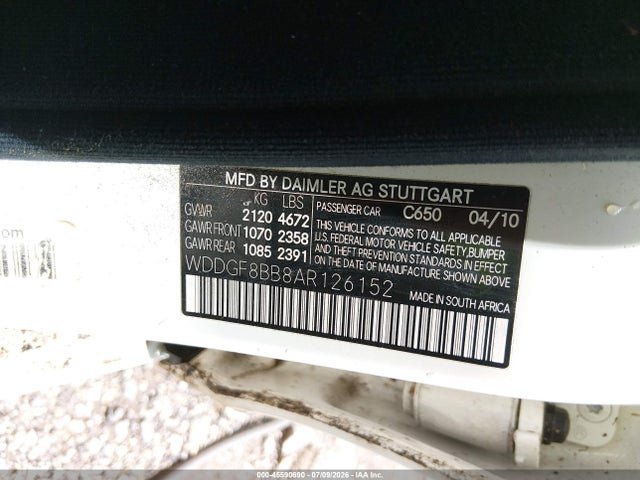 45590690 :رقم المزاد ، WDDGF8BB8AR126152 vin ، 2010 Mercedes-benz C 300 Luxury 4matic/sport 4matic مزاد بيع
