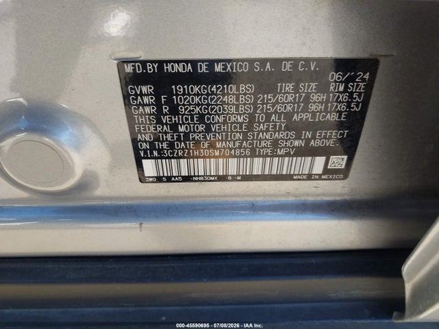 3CZRZ1H30SM704856 Honda Hr-v 2wd Lx