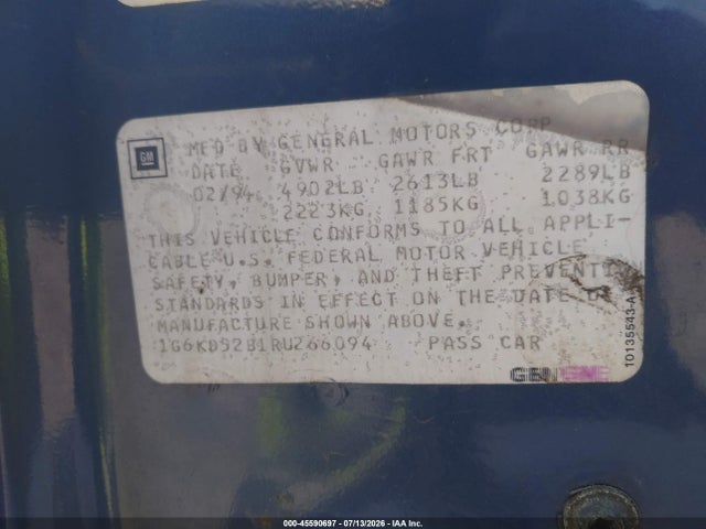 Продажа на аукционе авто 1994 Cadillac Deville, vin: 1G6KD52B1RU266094, номер лота: 45590697