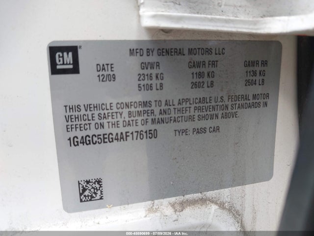 2010 Buick Lacrosse Cxl მანქანა იყიდება აუქციონზე, vin: 1G4GC5EG4AF176150, აუქციონის ნომერი: 45590699
