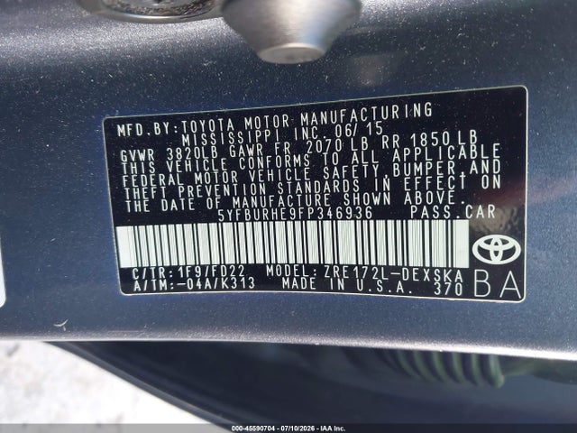 Toyota Corolla S Plus 2015 5YFBURHE9FP346936 Image 9