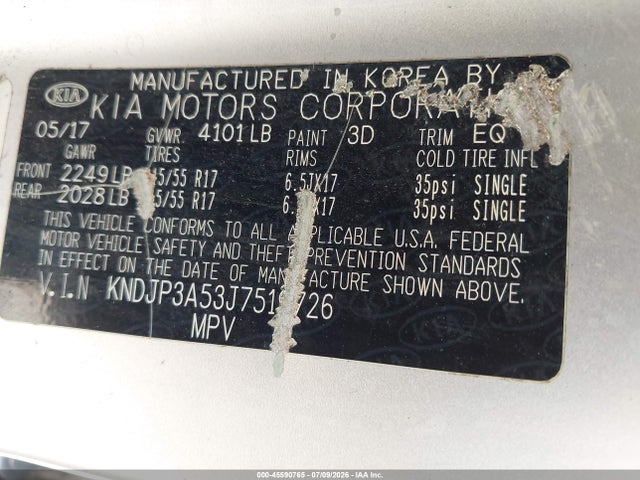 45590765 :رقم المزاد ، KNDJP3A53J7519726 vin ، 2018 Kia Soul + مزاد بيع