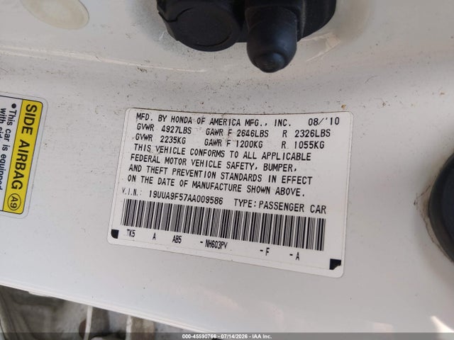 2010 Acura Tl 3.7 მანქანა იყიდება აუქციონზე, vin: 19UUA9F57AA009586, აუქციონის ნომერი: 45590766