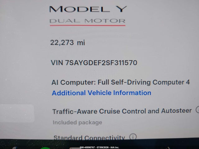 Aukcja sprzedaży 2025 Tesla Model Y Performance Dual Motor All-wheel Drive, vin: 7SAYGDEF2SF311570, numer aukcji: 45590767