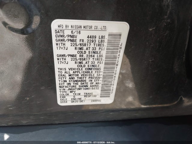Продажа на аукционе авто 2016 Nissan Rogue S, vin: JN8AT2MT1GW015632, номер лота: 45590770