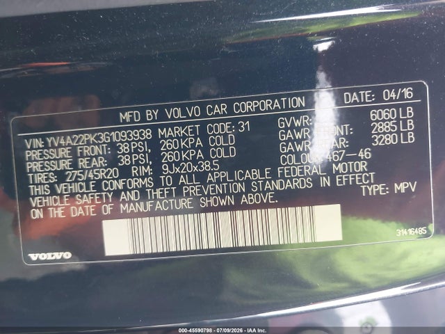 YV4A22PK3G1093938 Volvo Xc90 T6 Momentum