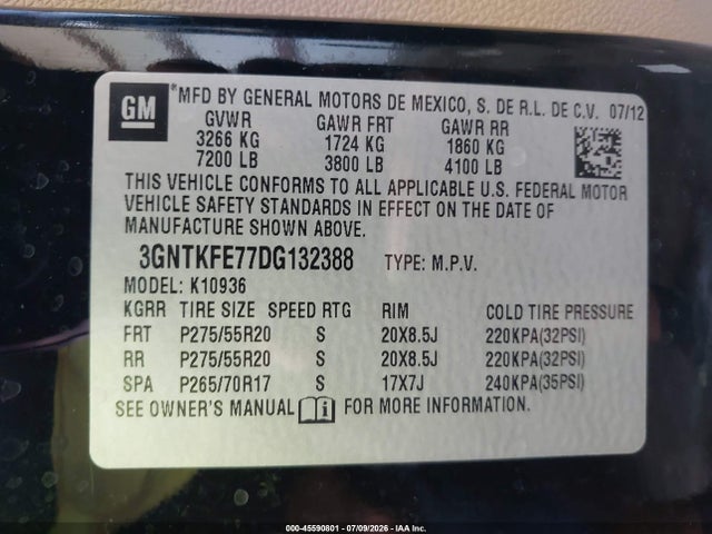 Aukcja sprzedaży 2013 Chevrolet Avalanche Lt, vin: 3GNTKFE77DG132388, numer aukcji: 45590801