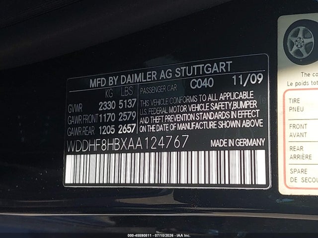 2010 Mercedes-benz E 350 4matic მანქანა იყიდება აუქციონზე, vin: WDDHF8HBXAA124767, აუქციონის ნომერი: 45590811