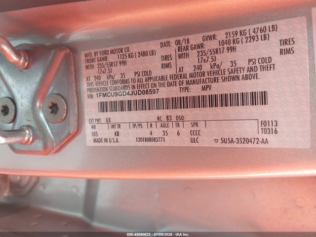 1FMCU9GD4JUD08597 Ford ESCAPE SE
