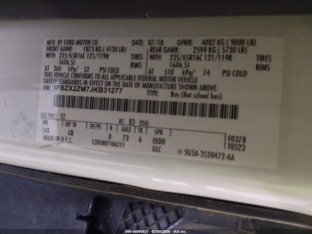 1FBZX2ZM7JKB31277 Ford Transit-350 Xl