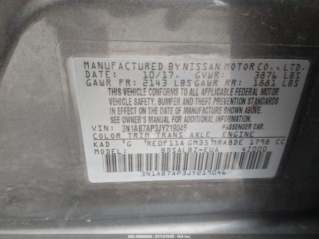 Nissan SENTRA S 2018 3N1AB7AP3JY219046 Image 9