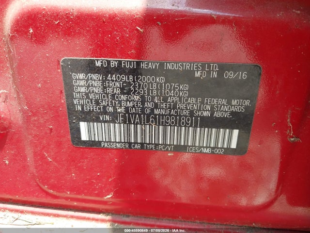 Aukcja sprzedaży 2017 Subaru Wrx Limited, vin: JF1VA1L61H9818911, numer aukcji: 45590849