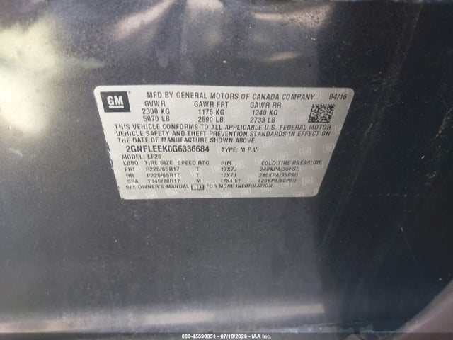 2016 Chevrolet Equinox Ls მანქანა იყიდება აუქციონზე, vin: 2GNFLEEK0G6336684, აუქციონის ნომერი: 45590851