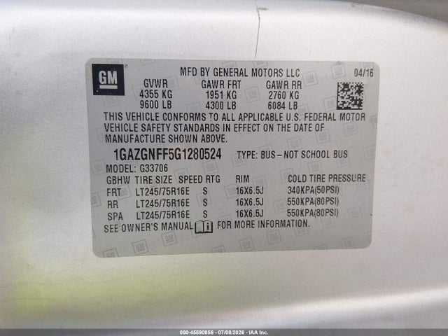 Chevrolet Express 3500 Ls 2016 1GAZGNFF5G1280524 Image 9