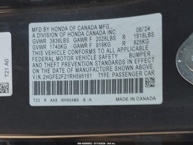 Honda Civic Lx 2024 2HGFE2F21RH595161 Image 9