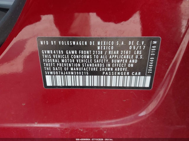 Volkswagen Jetta 1.4t Se 2017 3VWDB7AJ4HM390215 Image 9