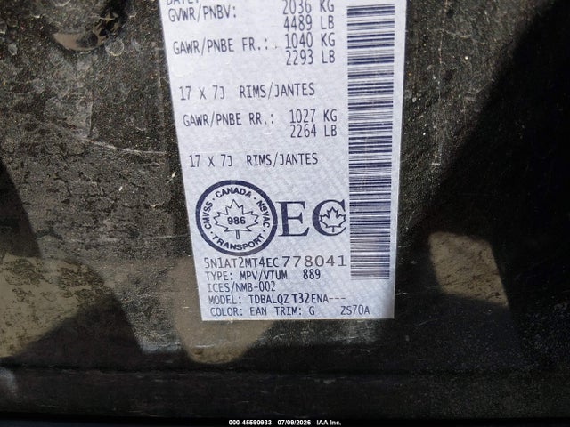 Nissan Rogue S/sl/sv 2014 5N1AT2MT4EC778041 Image 9