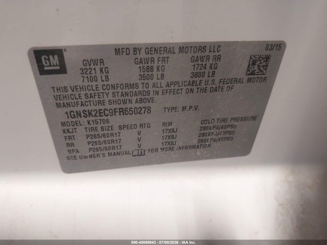 1GNSK2EC9FR650278 Chevrolet Tahoe Commercial