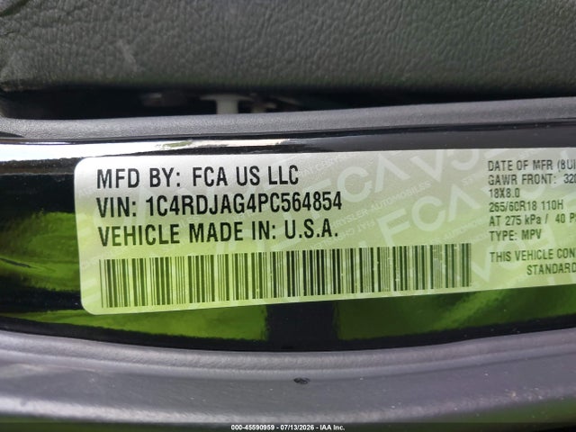 Продажа на аукционе авто 2023 Dodge Durango Sxt Launch Edition Awd, vin: 1C4RDJAG4PC564854, номер лота: 45590959