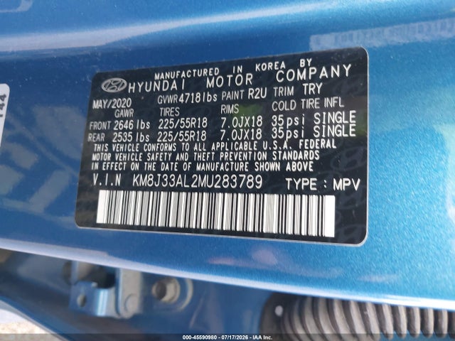 Продаж на аукціоні авто 2021 Hyundai Tucson Limited, vin: KM8J33AL2MU283789, номер лоту: 45590980