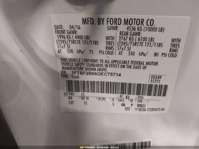 Ford F-250 Xl 2016 1FTBF2B66GEC75714 Image 9