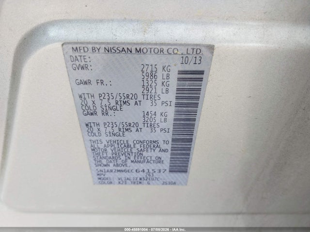 Nissan Pathfinder Platinum 2014 5N1AR2MN6EC641537 Image 9