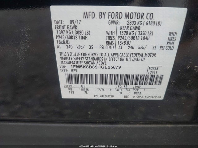 Ford Explorer 2017 1FM5K8B85HGE25679 Image 9