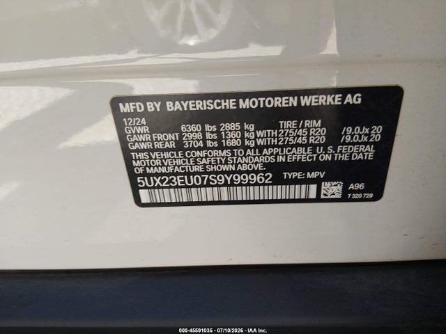 45591035 :رقم المزاد ، 5UX23EU07S9Y99962 vin ، 2025 Bmw X5 Xdrive40i مزاد بيع
