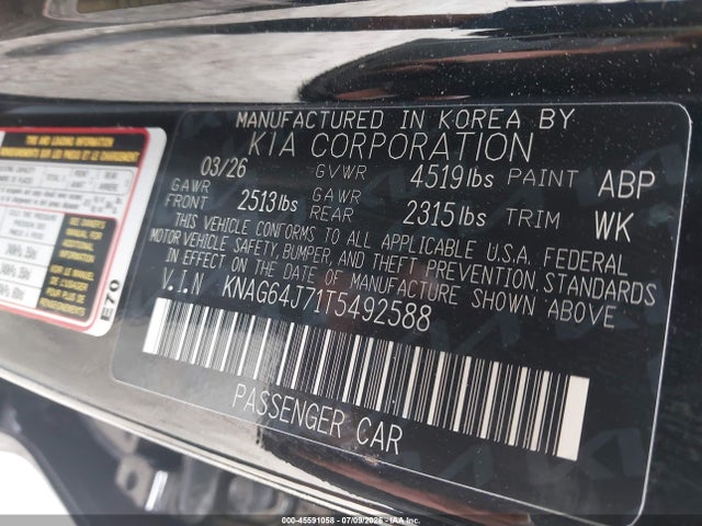 45591058 :رقم المزاد ، KNAG64J71T5492588 vin ، 2026 Kia K5 Gt-line Awd مزاد بيع