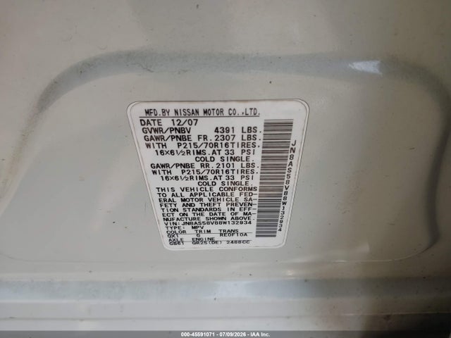 Продажа на аукционе авто 2008 Nissan Rogue S, vin: JN8AS58V88W132934, номер лота: 45591071