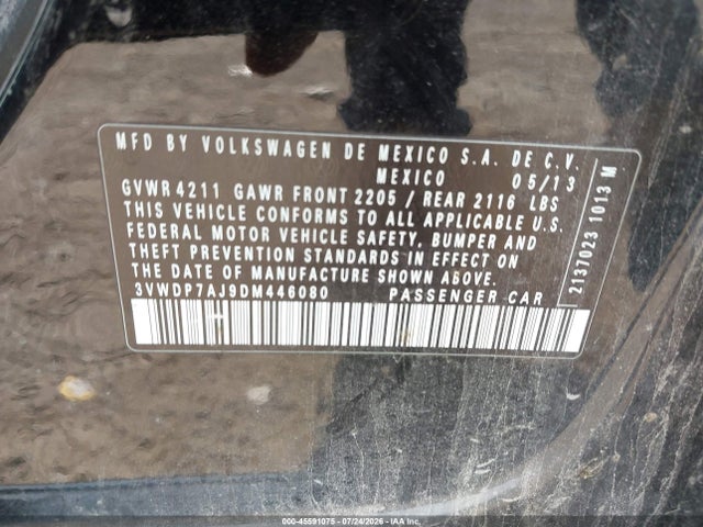 Продажа на аукционе авто 2013 Volkswagen Jetta 2.5l Se, vin: 3VWDP7AJ9DM446080, номер лота: 45591075