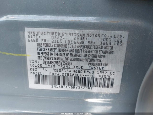 3N1AB8CV8RY352947 Nissan Sentra Sv Xtronic Cvt