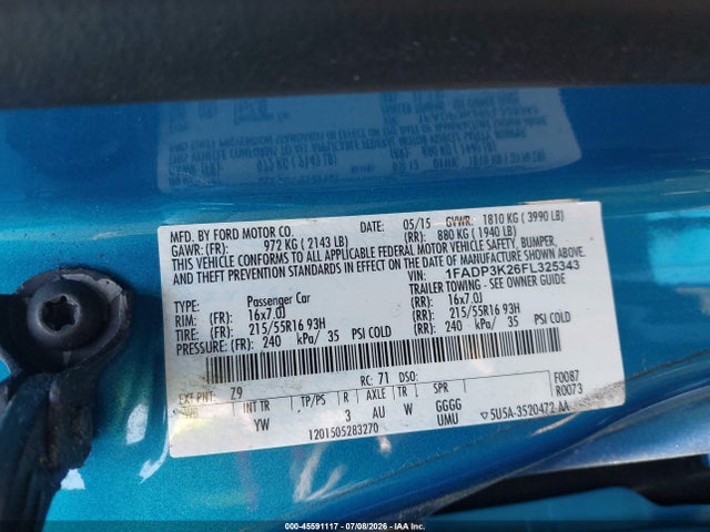 1FADP3K26FL325343 Ford FOCUS SE